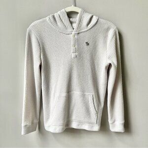 Abercrombie Kids Waffle Knit Hooded Sweatshirt Boys Size 11/12 Cream Oatmeal Top
